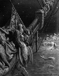 The Mariner gazes on the serpents in the ocean, scene from “The Rime of the Ancient Mariner” by S. T. Coleridge, published by Harper and Brothers, New York, 1876