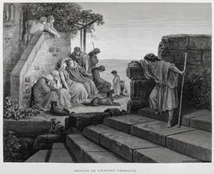 The return of the prodigal son, Illustration from the Dore Bible