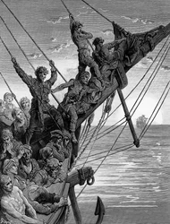 The sailors see in the distance a ghostly ship, scene from 