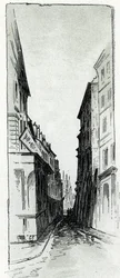 View of the Hotel Colbert street near Maubert square in Paris. Drawing by Gustave Fraipont from Saint-Juirs