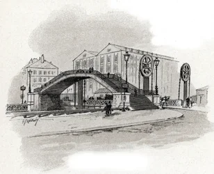 View of the lift bridge of the rue Crimee, Canal de l