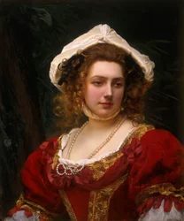 Portrait of an Elegant Lady in a Red Velvet Dress