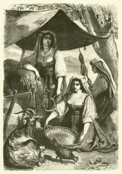 Women selling hay to carters at the roadside, Italy