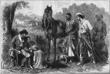 World Exhibition 1878 in Paris: South American gauchos at the Jardin d