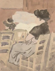 A Woman and a Young Girl in a Church Interior