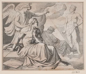 Allegorical Sheet. An Angel Places a Hand on a Man