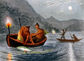 Native Americans Fishing by Torchlight in North America, 1813