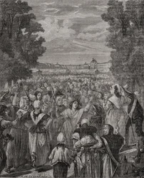 The Women march on Versailles, 5th-6th October 1789, engraved by Pannemaker-Ligny, from 