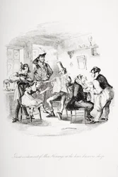 Great excitement of Miss Kenwigs at the hairdressers shop, illustration from 