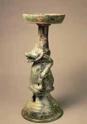 Early Chinese pottery lamp, tomb artefact, Han Dynasty, 25-220 AD