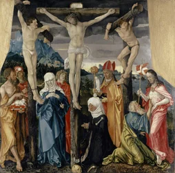 Christ Crucified with the Thieves, Saints, and a Female Donor