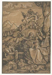 Mary with Child with Eight Angels in a Landscape