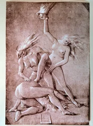 Three witches, drawing by Hans Baldung, called Grien (1484-1545)