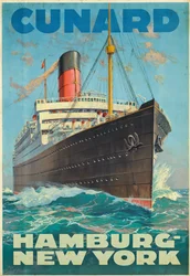 Poster Advertising Travel Between Hamburg and New York with the Shipping Company Cunard