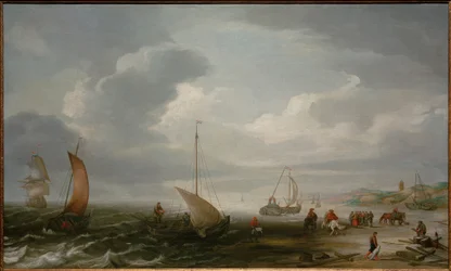 The Beach of Egmond aan Zee with Fishermen Unloading Their Catch