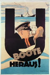 German World War 1 poster, U BOOTE HERAUS (U BOATS AWAY)
