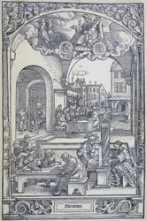 The planet Mercury and artists, scholars and technicians, c1535 (engraving)