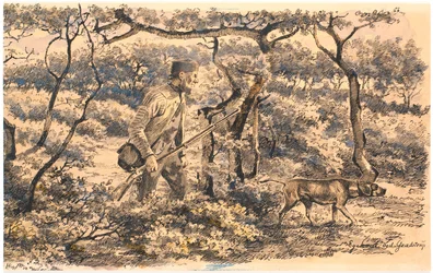 Poacher with Dog in Forest