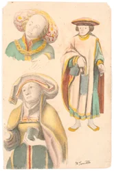 Study with Three Figures after the Altarpiece in Estvad Church, Ringkøbing County