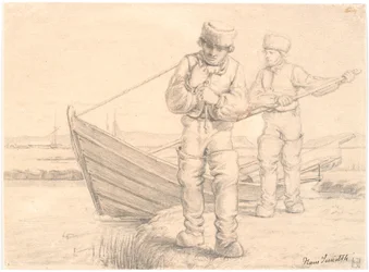 Two Limfjord Fishermen Pulling a Boat