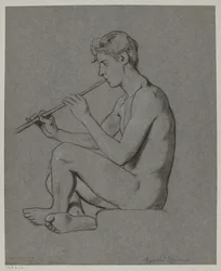 Nude of a Young Man Playing the Flute