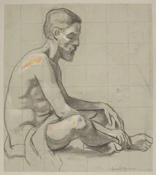 Nude of a Seated Man, Outline of a Female Figure