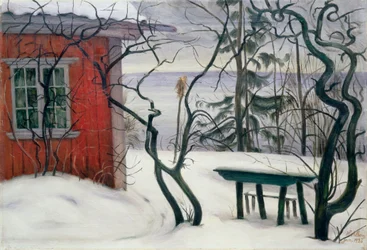 Winter at Hvalsbakken. Snowy Landscape with Trees with Deformed Trunks. Painting by Harald Oscar Sohlberg