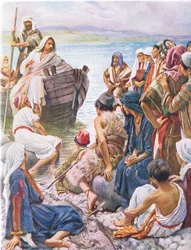 Christ preaching from the boat, illustration from Harold Copping Pictures: The Crown Series, c.1920s