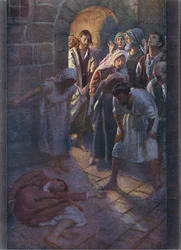 The fall of Eutychus, illustration from Harold Copping Pictures: The Crown Series