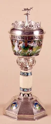 Loving cup and cover, applied ornament with ivory stem, c.1905-09