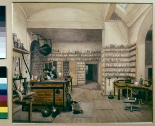 Michael Faraday at work in his laboratory in the Royal Institution