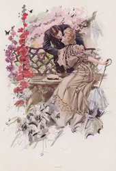 Man Kissing a Woman in a Garden