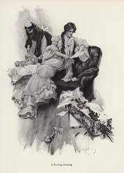 Young woman receiving a bouquet of flowers and a letter from an admirer