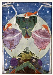 Fairies: They danced with shawls which were woven of mist and moonshine: The elf-hill - in Fairy Tales by Hans Christian Andersen, ill. by Harry Clarke
