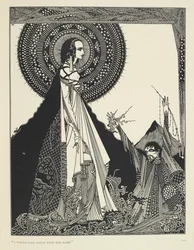 “I would call aloud upon her name.” Illustration of Ligeia, a short story. “Ligeia” is a short story by Edgar Allan Poe. The story follows an unnamed narrator and his wife Ligeia, a beautiful and intelligent raven-haired woman. She falls ill, composes
