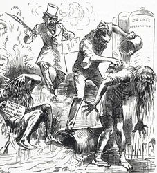 Cartoon Depicting the Thames and the Lea Rivers Being Attacked Because of Their Filthy Condition