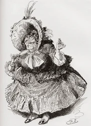 Miss Mowcher. Illustration by Harry Furniss for the Charles Dickens Novel David Copperfield, from The Testimonial Edition, Published 1910.