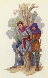 Strip that iron pot off his head, cried Robin, and tie him to a tree