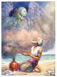 The Genie Escapes from the Vase, illustration from 