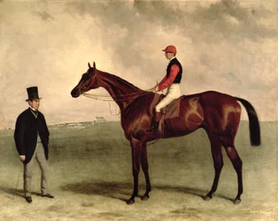 Gladiateur with Harry Grimshaw up and his owner, Count Frederic de Lagrange