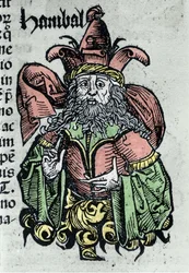 Portrait of Hannibal or Annibal Barca (247 BC - 183 BC), Carthaginian general and statesman. Xylography of 
