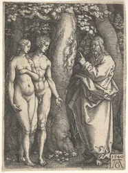 God Forbidding Adam and Eve to Eat from the Tree of Knowledge
