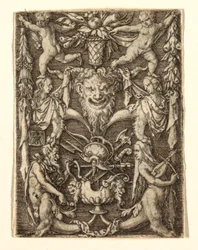 Ornament with Mask and Grotesque Figures
