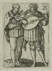 Two Musicians Playing the Violin and the Lute, plate one from the Small Wedding Dancers