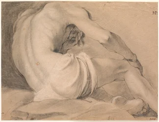 Seated Male Model, Seen from Behind from Below