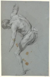 Standing Bent-Over Male Model with Outstretched Arms