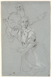 Study of a Woman with Raised Arm, Behind Her a Bearded Old Man