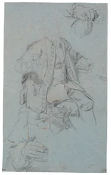 Study of a Seated Man (Head Only Suggested) and Two Detail Studies of Hands