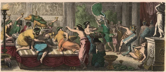 Ancient Rome: A banquet with a performance by gladiators