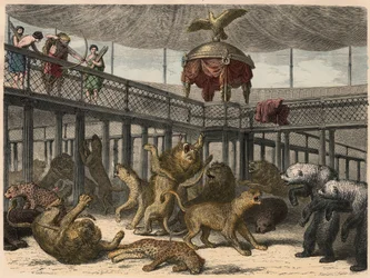 Ancient Rome: Culling of Wild Beasts in the Amphitheatre by the Emperor, 1866